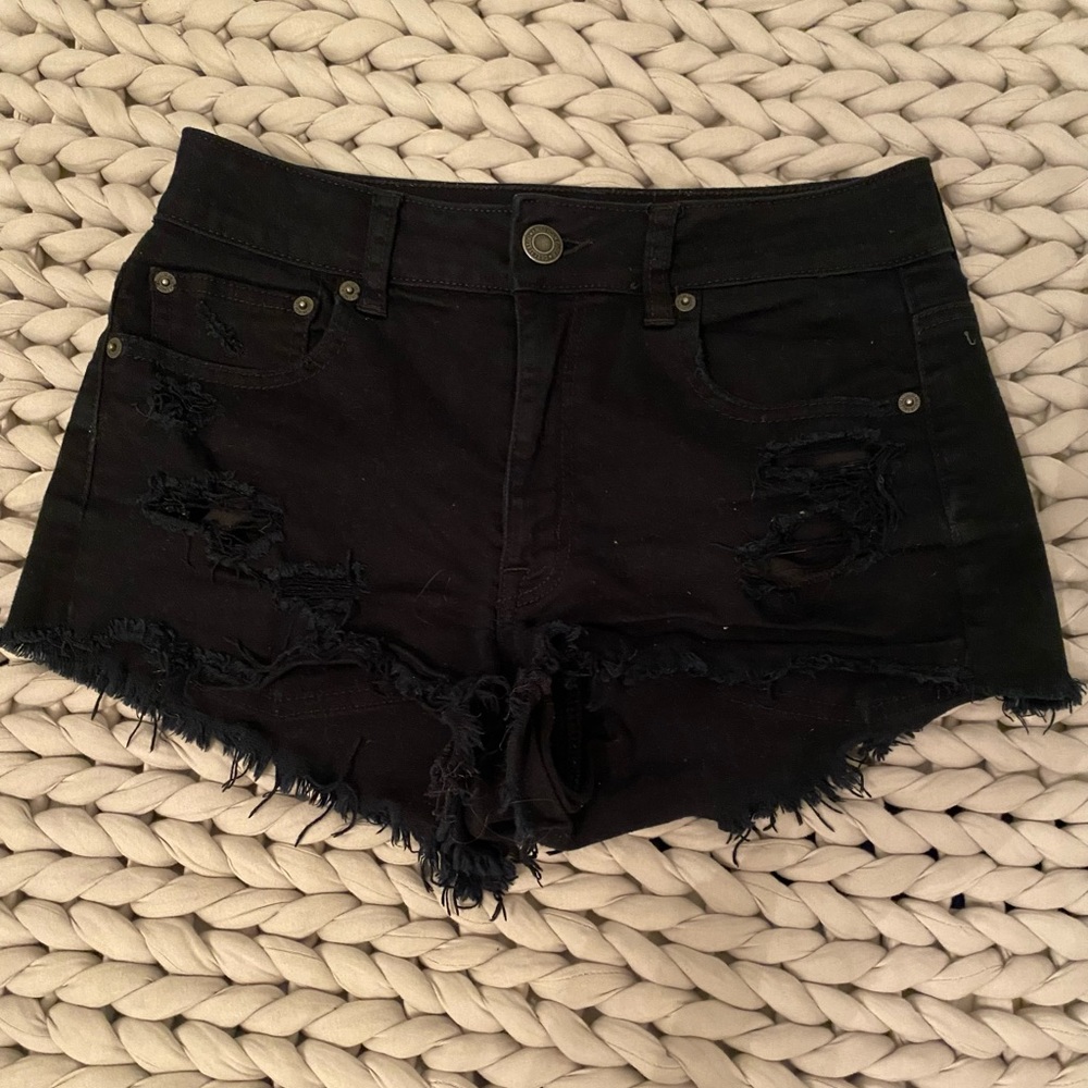 Black ripped jean shorts